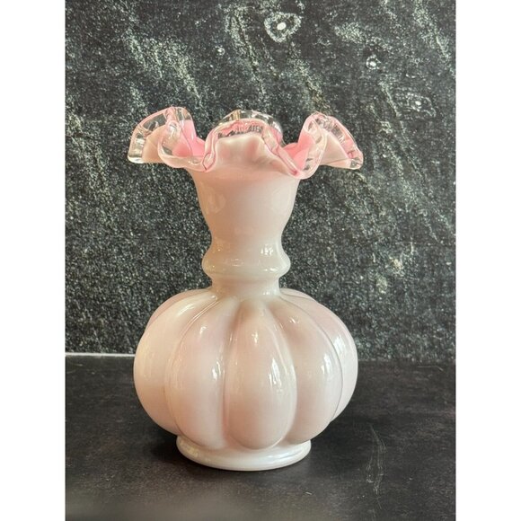 Vintage Fenton Pink Peachcrest Crimped 6" Vase 1940-1969 Retired Collectible Gla - Picture 2 of 6
